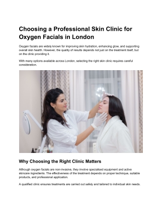 Choosing a Professional Skin Clinic for Oxygen Facials in London
