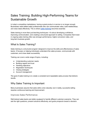 Sales Training_ Building High-Performing Teams for Sustainable Growth