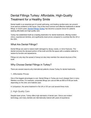 Dental Fillings Turkey_ Affordable, High-Quality Treatment for a Healthy Smile