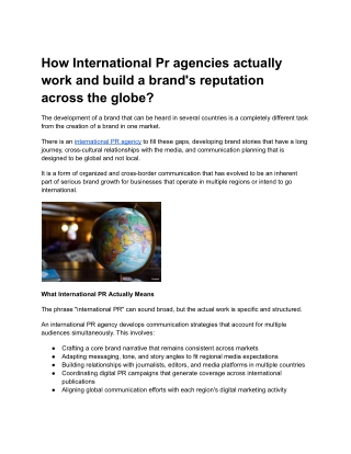 How International Pr agencies actually work and build a brand's reputation across the globe_