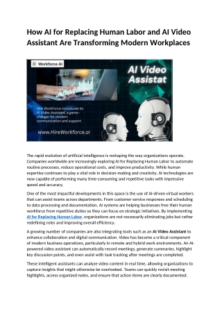How AI for Replacing Human Labor and AI Video Assistant Are Transforming Modern Workplaces