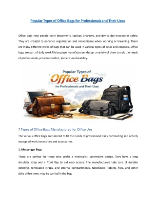 Popular Types of Office Bags for Professionals and Their Uses