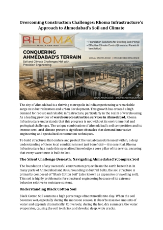 Overcoming Construction Challenges: Rhoma Infrastructure's Approach to Ahmedabad