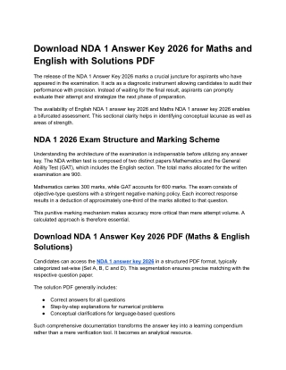 Download NDA 1 Answer Key 2026 for Maths and English with Solutions PDF