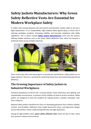 Green Safety Reflective Vest Manufacturers - Reflective Vests India