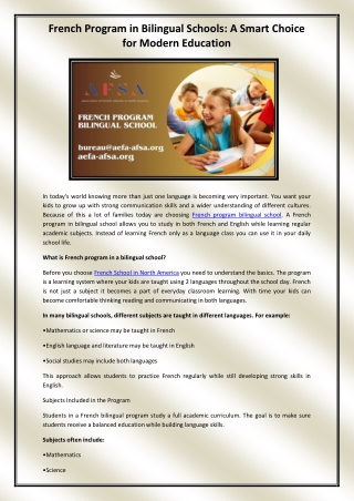 French program bilingual school