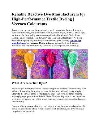 Reliable Reactive Dye Manufacturers for High-Performance Textile Dyeing  Veeraco Colourants