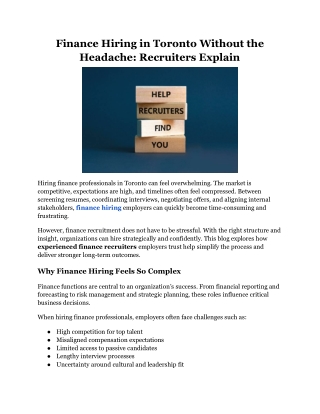 Finance Hiring in Toronto Without the Headache Recruiters Explain