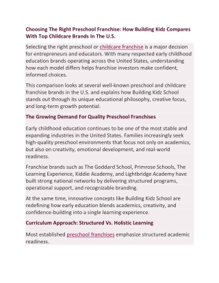 Choosing The Right Preschool Franchise