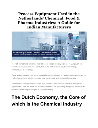 Process Equipment Used in the Netherlands’ Chemical_ Food _ Pharma Industries_ A Guide for Indian Manufacturers