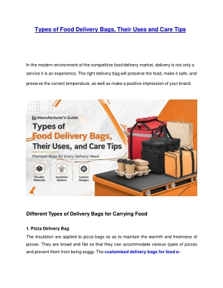 Types of Food Delivery Bags, Their Uses, and Care Tips