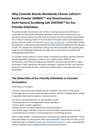 Cosmetic Brands Worldwide Choose Caltron’s Kaolin Powder SANKOL™ and DIATOMi