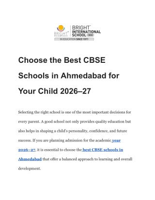 Choose the Best CBSE Schools in Ahmedabad for Your Child 2026–27