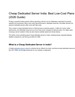 Cheap Dedicated Server India Best Low-Cost Plans (2026 Guide)