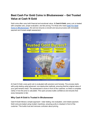 Best Cash For Gold Coins in Bhubaneswar – Get Trusted Value at Cash N Gold