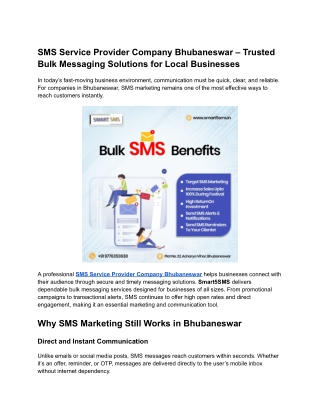 SMS Service Provider Company Bhubaneswar – Trusted Bulk Messaging Solutions for Local Businesses