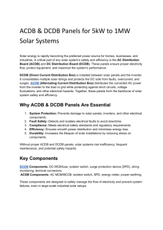 ACDB & DCDB Solar Panels Systems