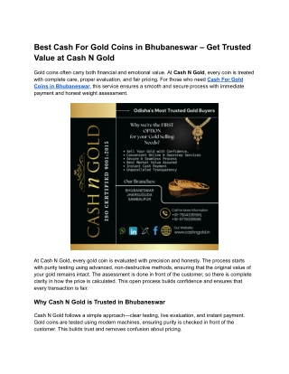 Best Cash For Gold Coins in Bhubaneswar – Get Trusted Value at Cash N Gold