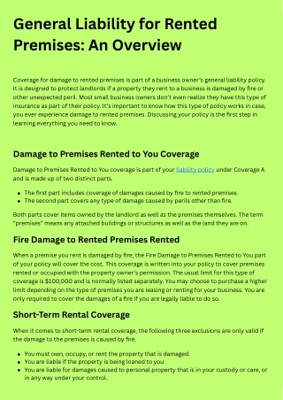 General Liability for Rented Premises An Overview