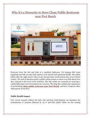 Why it’s a Necessity to Have Clean Public Restroom near Puri Beach?