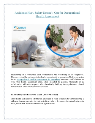 Accidents Hurt, Safety Doesn’t: Opt for Occupational Health Assessment