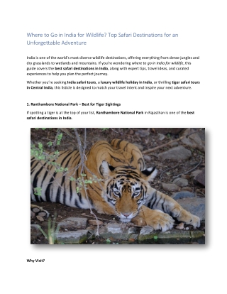 Where to Go in India for Wildlife Top Safari Destinations for an Unforgettable Adventure - Published
