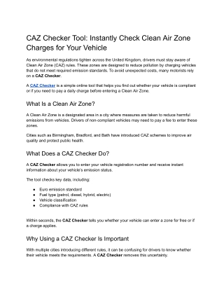 Tool for CAZ Checker _ Instantly Check Clean Air Zone Charges for Your Vehicle