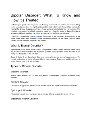 Bipolar Disorder: What To Know and How It's Treated