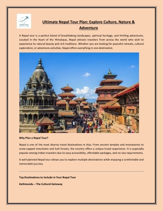 Ultimate Nepal Tour Plan - Explore Culture Nature & Adventure