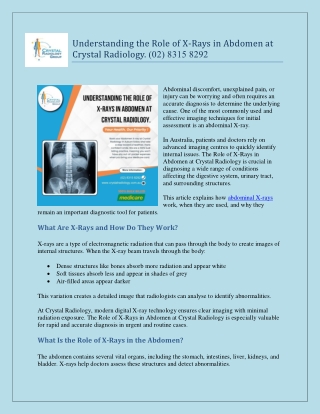 Understanding the Role of X-Rays in Abdomen at Crystal Radiology. (02) 8315 8292