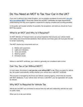 Do You Need an MOT to Tax Your Car in the UK