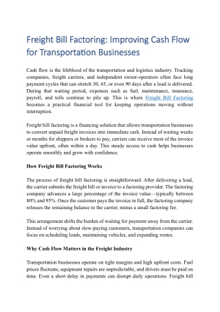 Freight Bill Factoring Improving Cash Flow for Transportation Businesses