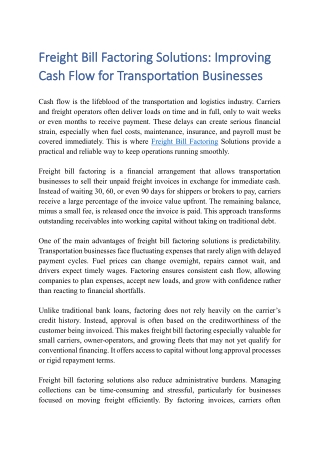 Freight Bill Factoring Solutions Improving Cash Flow for Transportation Businesses