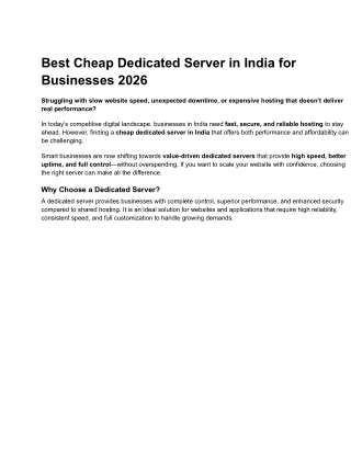 Best Cheap Dedicated Server in India for Businesses 2026