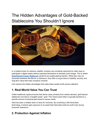 The Hidden Advantages of Gold-Backed Stablecoins You Shouldn’t Ignore