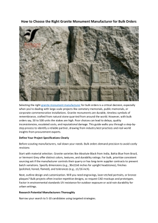 How to Choose the Right Granite Monument Manufacturer for Bulk Orders