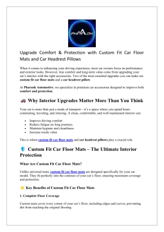 Upgrade Comfort Protection with Custom Fit Car Floor Mats and Car Headrest Pillows