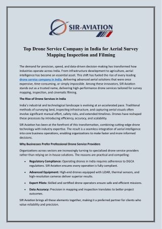 Top Drone Service Company in India for Aerial Survey Mapping Inspection and Film
