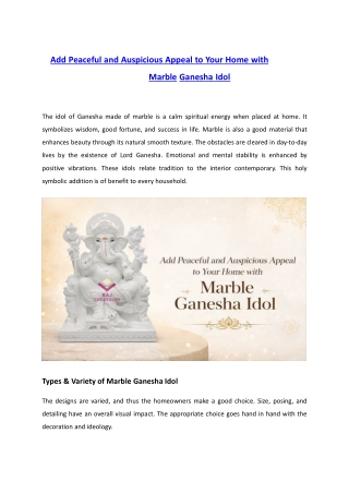 Add Peaceful and Auspicious Appeal to Your Home with Marble Ganesha Idol
