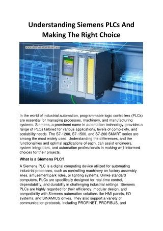 Understanding Siemens PLCs And Making The Right Choice