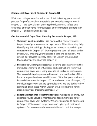 Commercial Dryer Vent Cleaning in Draper, UT