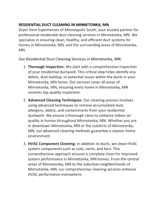 RESIDENTIAL DUCT CLEANING IN MINNETONKA, MN