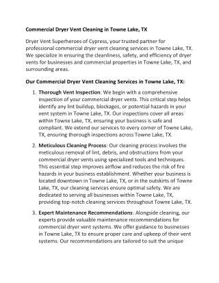 Commercial Dryer Vent Cleaning in Towne Lake, TX