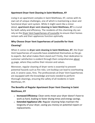Apartment Dryer Vent Cleaning in Saint Matthews, KY