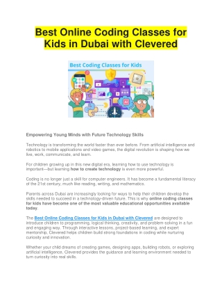 Best Online Coding Classes for Kids in Dubai with Clevered