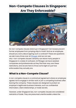 Non-Compete Clauses in Singapore: Are They Enforceable?