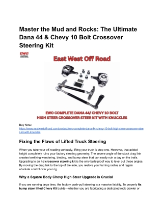 Ultimate Chevy 10 Bolt & Dana 44 High Steer Crossover Kit