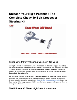 Top Chevy 10 Bolt Crossover Steering Kit | EWO 1-Ton Upgrade