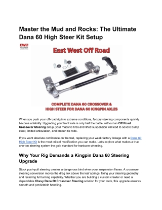 Dana 60 High Steer Kit Guide | 1 Ton Crossover Steering