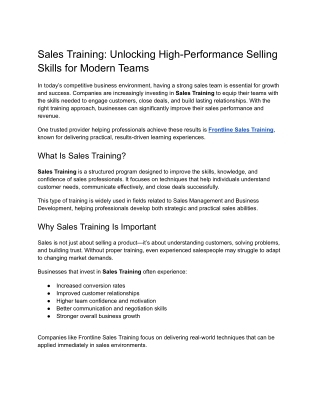 Sales Training: Unlocking High-Performance Selling Skills for Modern Teams